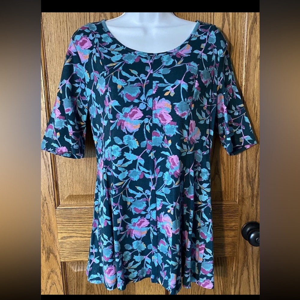 EUC Denim & Co Round Neck Ballet Sleeve Fit&Flare Tunic Shirt Women's XS QVC